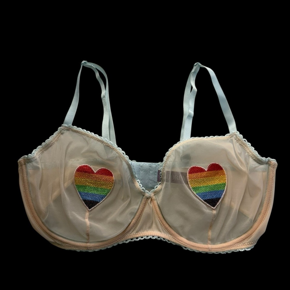 Adore Me Alyshia Rainbow Heart Pride‎ Sheer Bra 36DDD #343